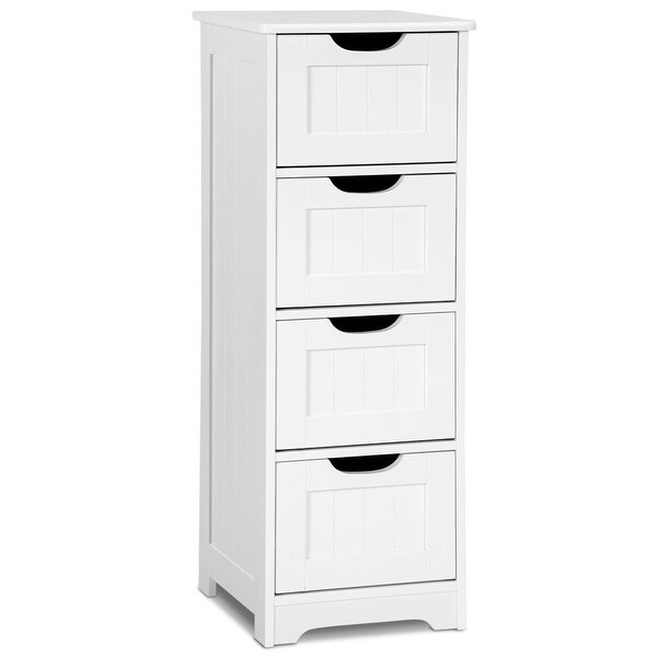 Homfa Bathroom Floor Cabinet Wooden Free Standing Storage Cabinet Side Organizer Unit With 4 Drawer And 1 Cupboard White Storage Cabinets