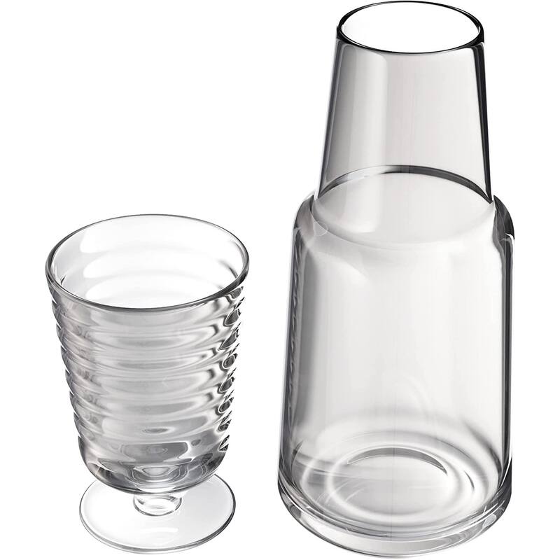 American Atelier Bedside Water Carafe with Footed Glass/Lid - 32 oz. - Gray - 2 Piece