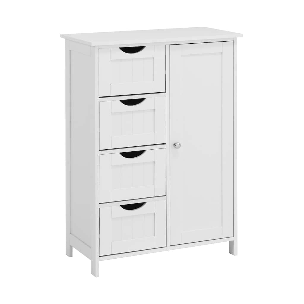 Anmytek White Bathroom Floor Storage Cabinet with Adjustable Shelf and Drawers
