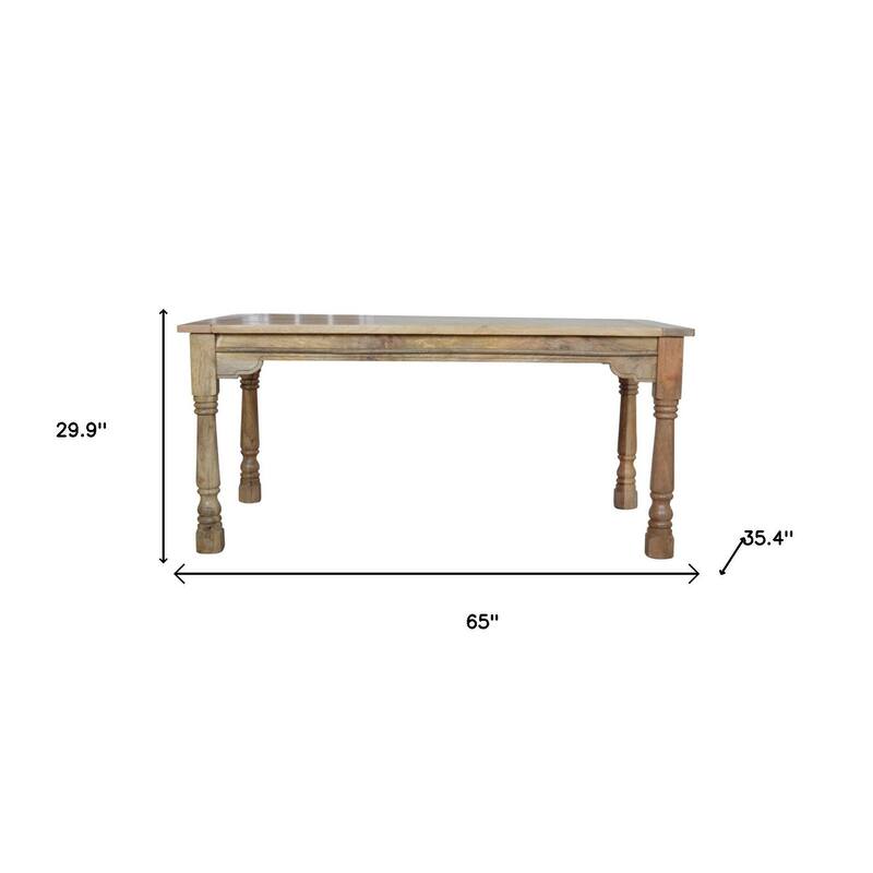 HomeRoots 65" Brown Solid Wood Self-Storing Leaf Extendable Dining Table - 65.00 in. x 29.90 in. x 35.40 in.