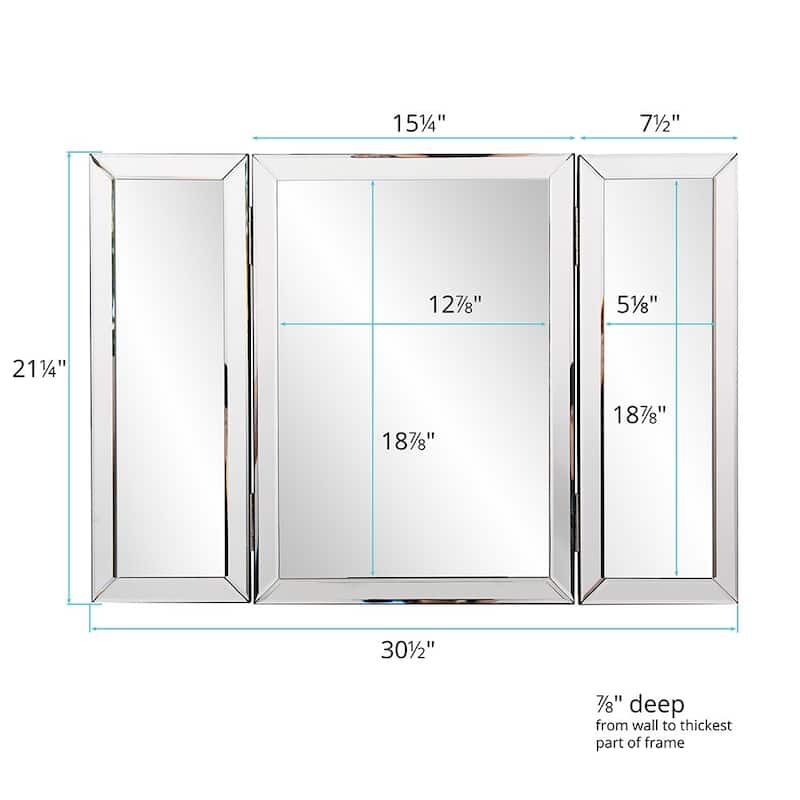 Three Part Hinged Vanity Tabletop Mirror - 31" W x 1" D x 21" H