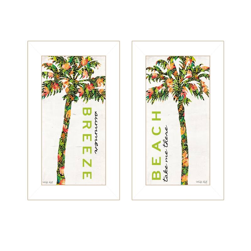 Trendy Decor 4U "Beach & Summer Breeze- Take Me There" Printed Framed Wall Art by Cindy Jacobs - White - 15 x 27