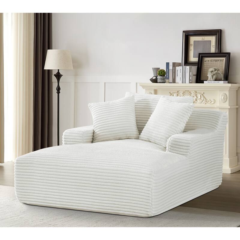 Oversized Chaise Lounge Chair in Ivory Corduroy, Comfy Sleeper Sofabed, No Assembly, 66x48x28 inches