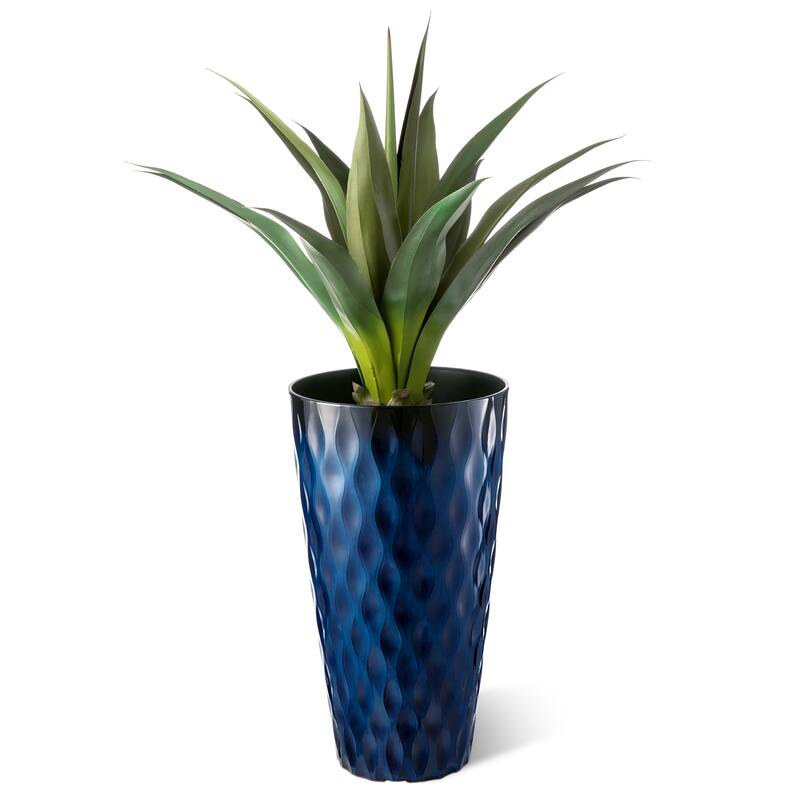Glitzhome 23.75"H Set of 2 Oversized Wavy Texture Cobalt Blue/Turquoise/Red Tall Plastic Planter