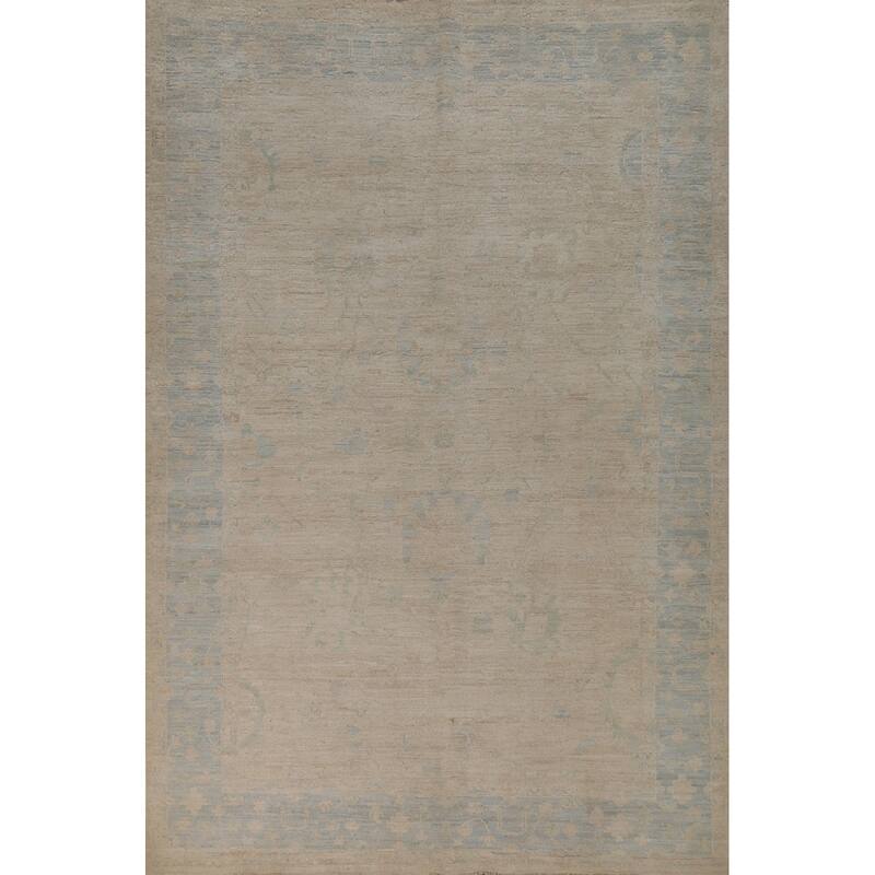 Hand Knotted Oriental 100% Wool Carpet Transitional All-Over Beige & Ivories Oushak Area Rug - 8' 10'' X 5' 10''