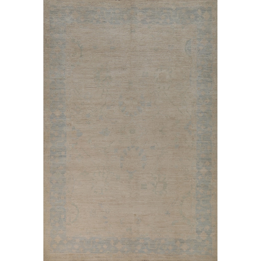 Hand Knotted Oriental 100% Wool Carpet Transitional All-Over Beige & Ivories Oushak Area Rug - 8' 10'' X 5' 10''
