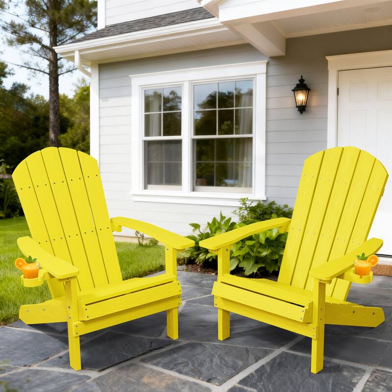 WINSOON All Weather HIPS Outdoor Plastic Adirondack Chairs Set of 2 - Yellow