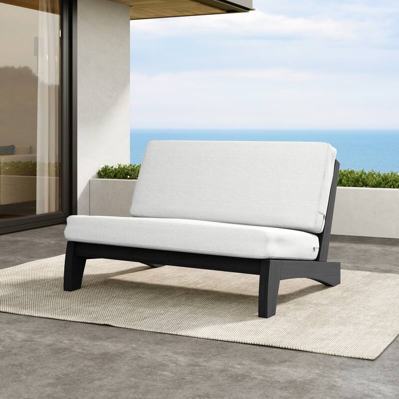 Outdoor Teak Wood Waterproof Armless Chair Loveseat with Cushions