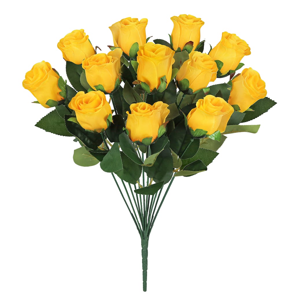 Set of 2 Yellow Artificial Rose Bud Flower Stem Bush Bouquet 19.5in - 19.5" L x 12" W x 12" DP
