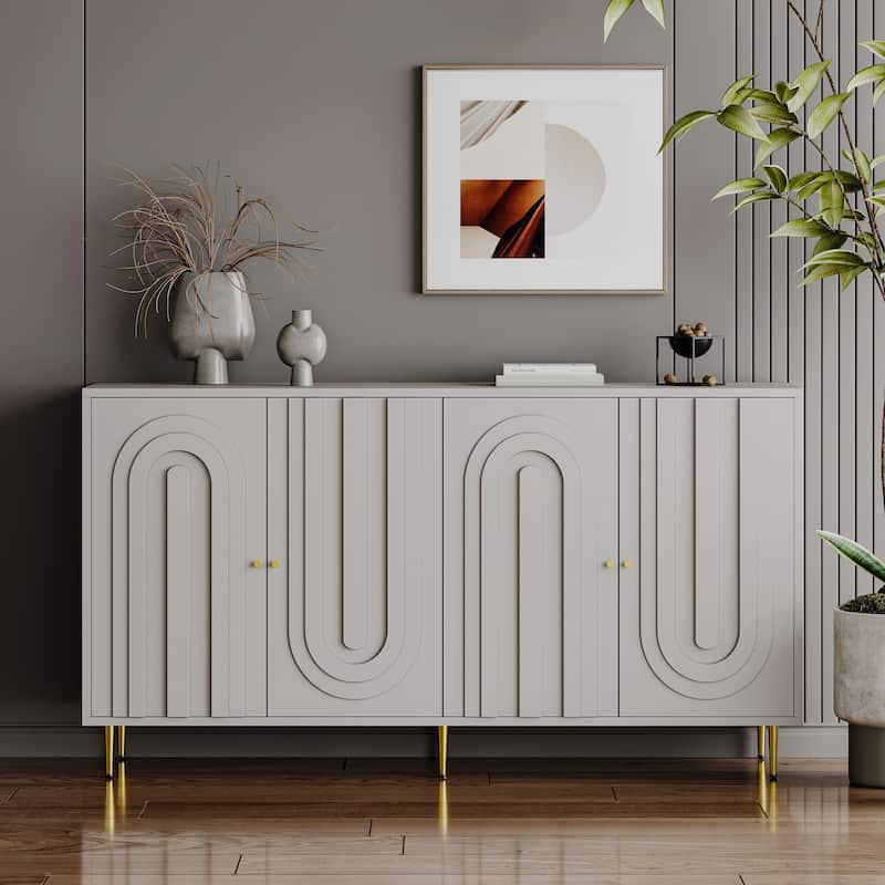 Modern Lacquered 4-Door Wooden Sideboard Buffet Server Cabinet - Gray