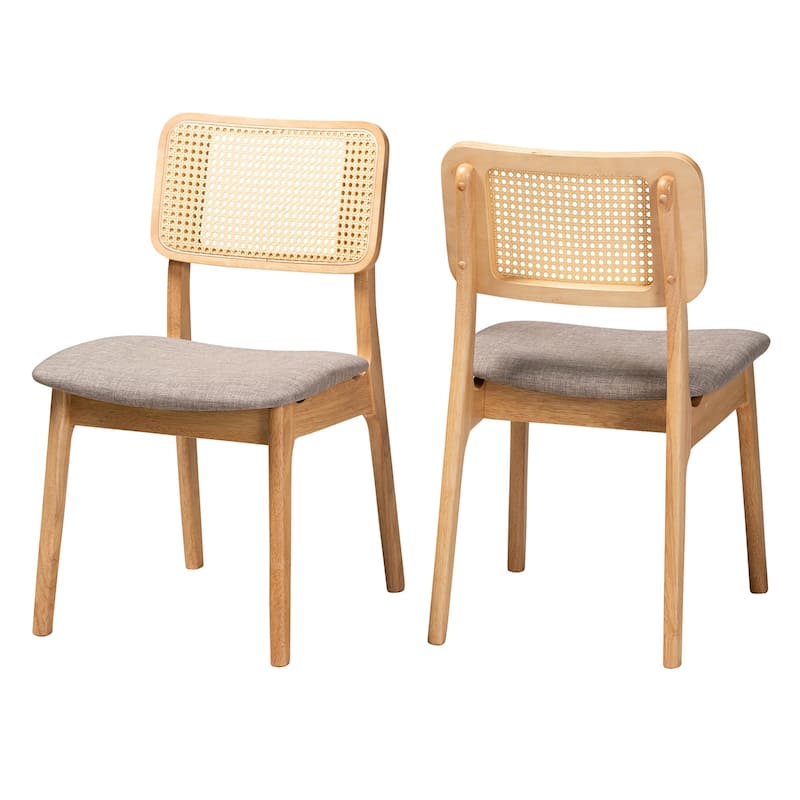 Dannon Mid-Century Modern Fabric and Finished Wood 2-Piece Dining Chair Set - Grey, Natural Oak, Light Brown