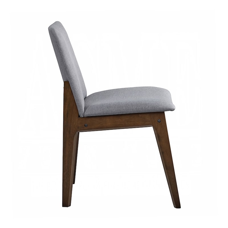 Set of 2 Upholstered Dining Side Chairs with Wooden Legs in Light Gray and Walnut