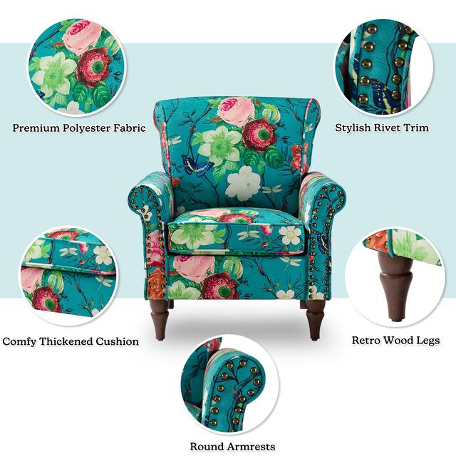 HULALA HOME Nailhead Trim Traditional Accent Armchair with Rolled Arms