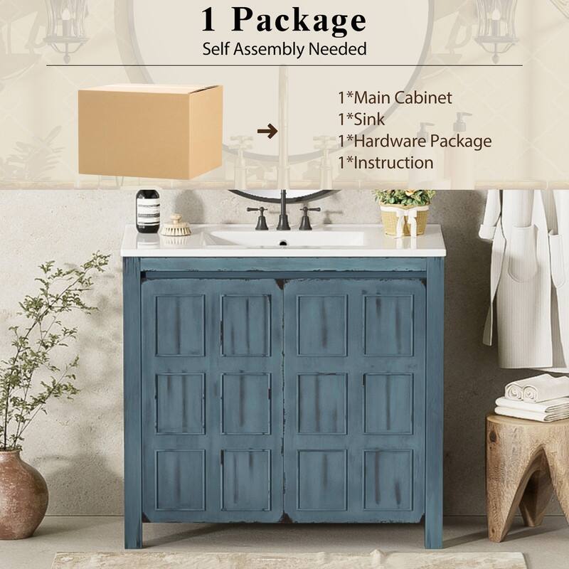 Retro Style 36" Bathroom Vanity with Sink Set, Freestanding Soft-Close Bathroom Storage Cabinet with Adjustable Shelf