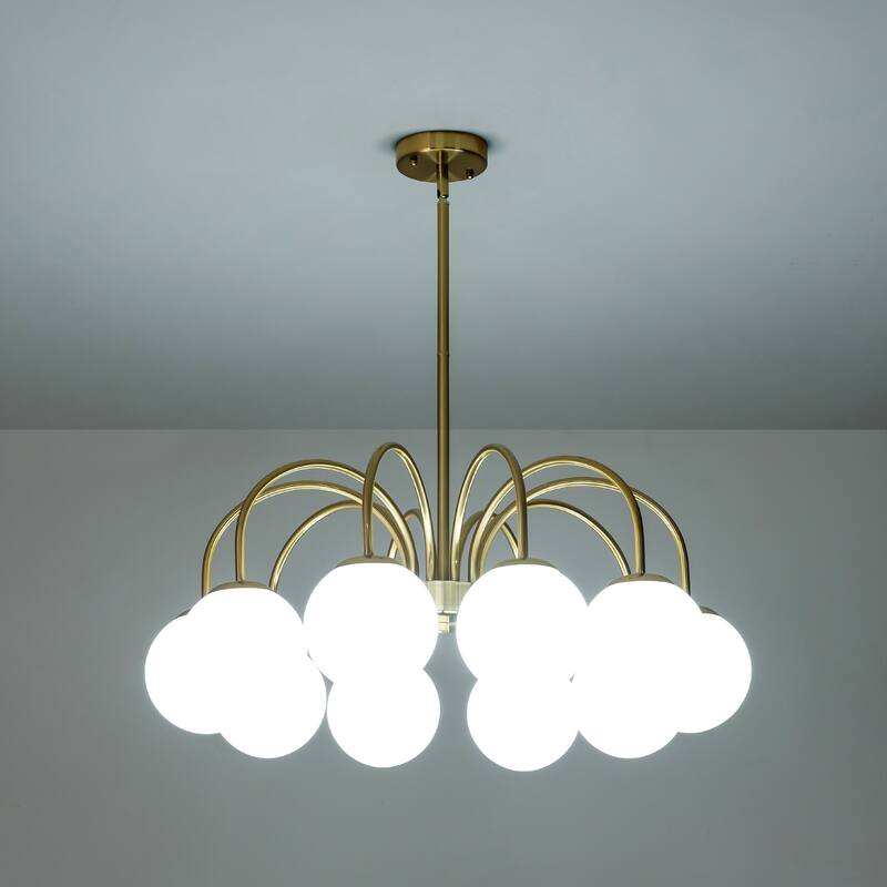 6/10-Light Modern Linear Sputnik Cluster Frosted Opaque Glass Globe Bubble Chandelier for Dining Room
