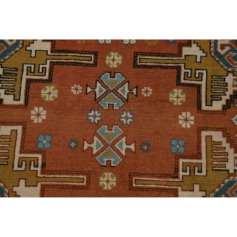 Hand Knotted Oriental 100% Wool Carpet Traditional Geometric Oranges & Rust Sumak Area Rug - 7' 6'' X 4' 10''