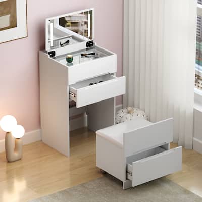 3-in-1 Versatile Vanity Desk Dressing Table with Top Mirror and Drawers