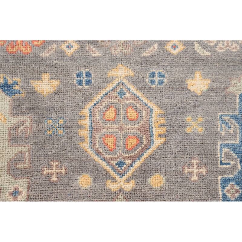 Gray Geometric Kazak Oriental Area Rug Handmade Bedroom Wool Carpet - 4'0"x 5'10"