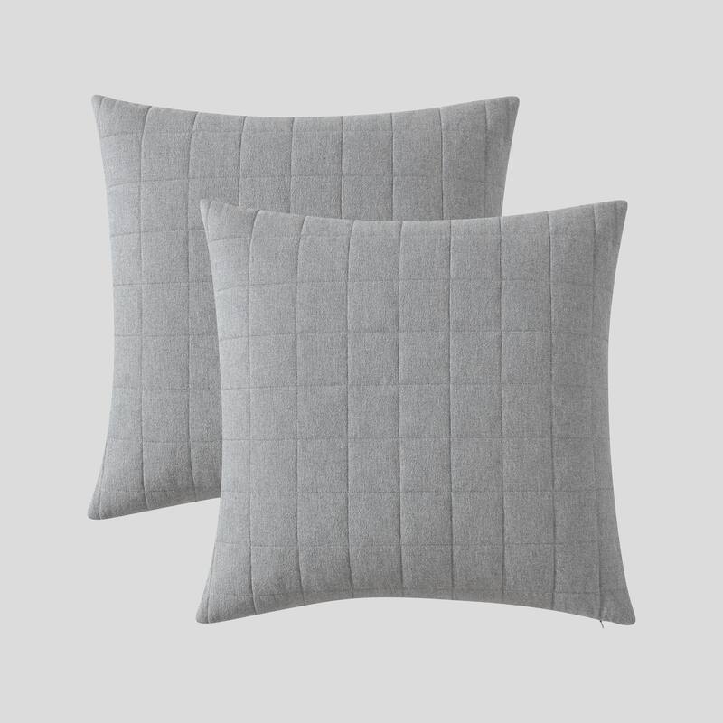Calvin Klein Melange Cotton Flannel Solid 2 Piece Sham Set - Silver Grey - Euro Square