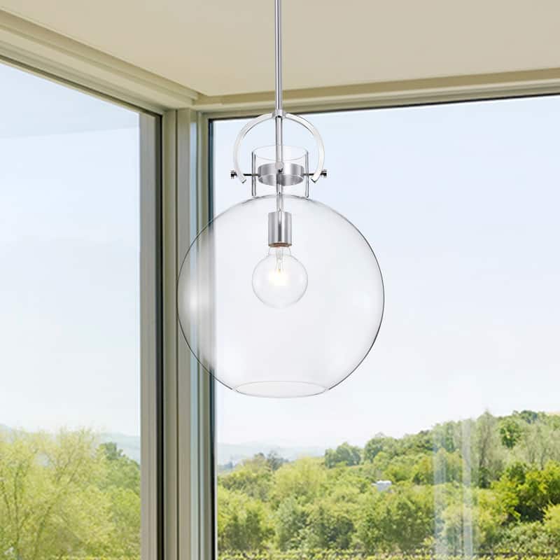 Chrome 1-Light 14 Inch Globe Shaped Clear Glass Pendant
