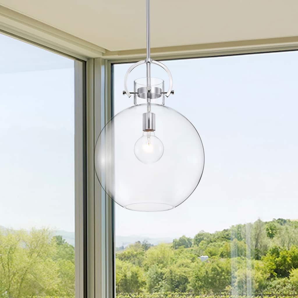 Chrome 1-Light 14 Inch Globe Shaped Clear Glass Pendant