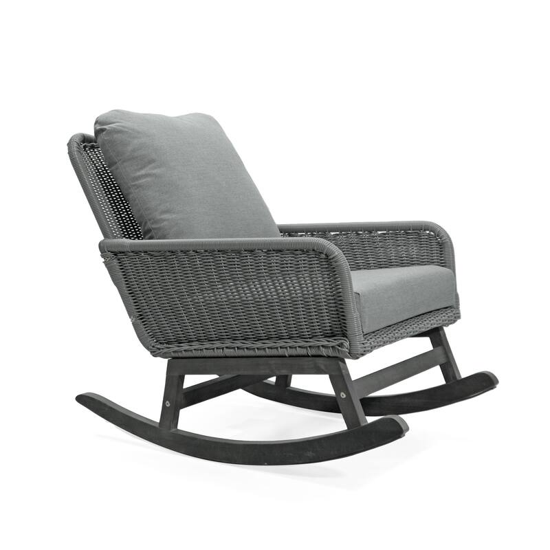 [Set of 2] Contemporary Minimalist Wicker Rocking Chair with Soft Polyester Cushions and Durable Wooden Frame