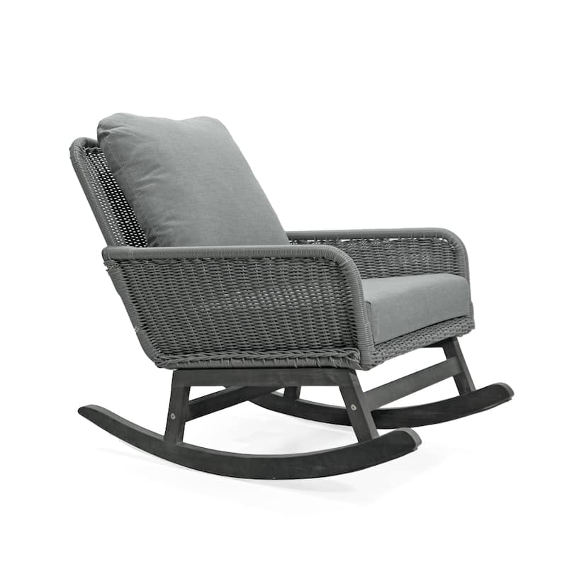 Contemporary Minimalist Wicker Rocking Chair with Soft Polyester Cushions and Durable Wooden Frame
