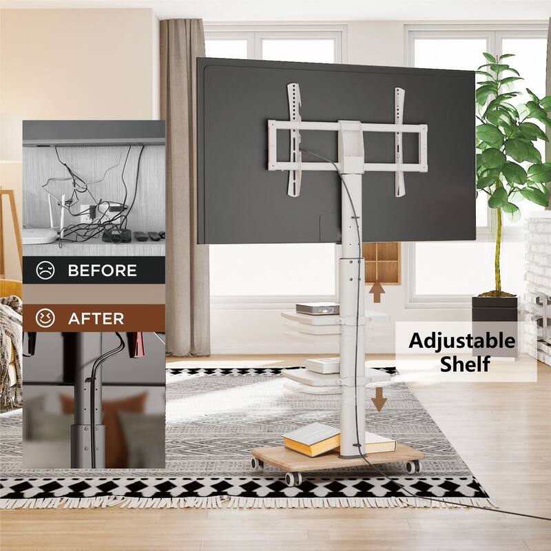 FITUEYES Mobile TV Stand with Wheels, Tall TV Floor Stand Cart with Mount for 32 to 70 Inch Flat Screen TVs, Home Office