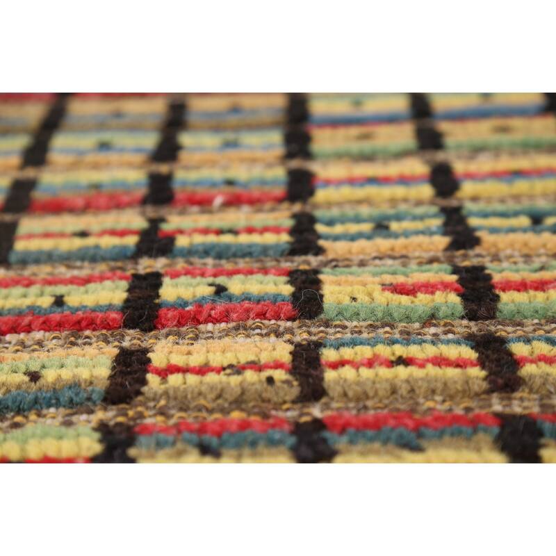 Striped Multicolor Moroccan Oriental Area Rug Hand-Knotted Wool Carpet - 9'1"x 12'6"