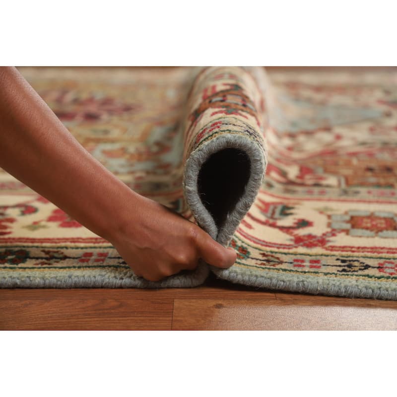 Hand Knotted Oriental 100% Wool Carpet Traditional Medallion Navy Blue & Blues Heriz (serapi) Area Rug - 9' 11'' X 7' 10''