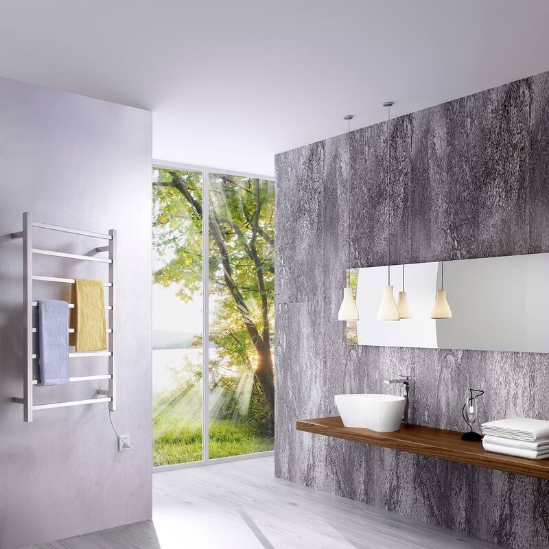 Bell 8-Bar Stainless Steel Wall Mounted Electric Towel Warmer Rack in Polished Chrome