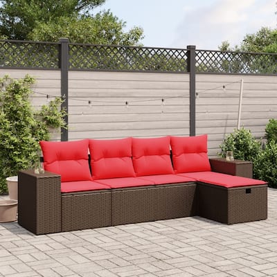 vidaXL Patio Sofa Set with Cushions Outdoor Conversation Furniture Poly Rattan - 21.7" x 24.4" x 27.2"
