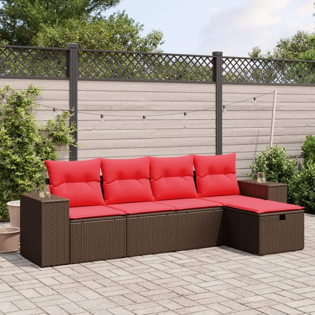 vidaXL Patio Sofa Set with Cushions Outdoor Conversation Furniture Poly Rattan - 21.7" x 24.4" x 27.2"