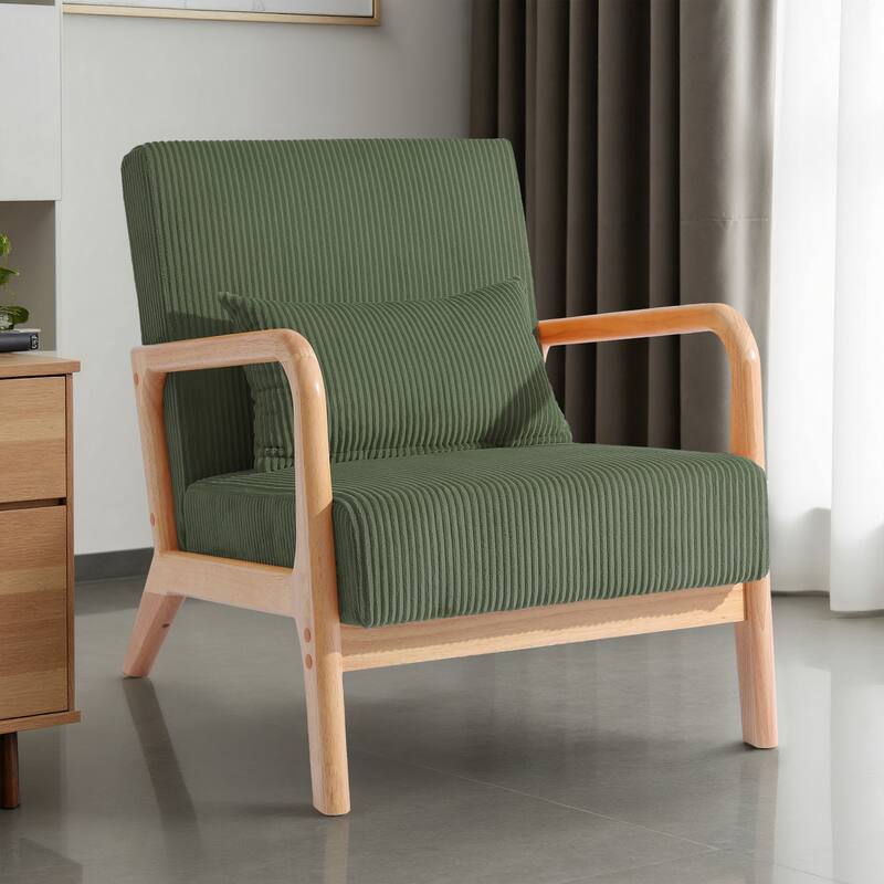 Mid-Century Upholstered Accent Chair with Wood Frame - Natural Frame - Gray Green