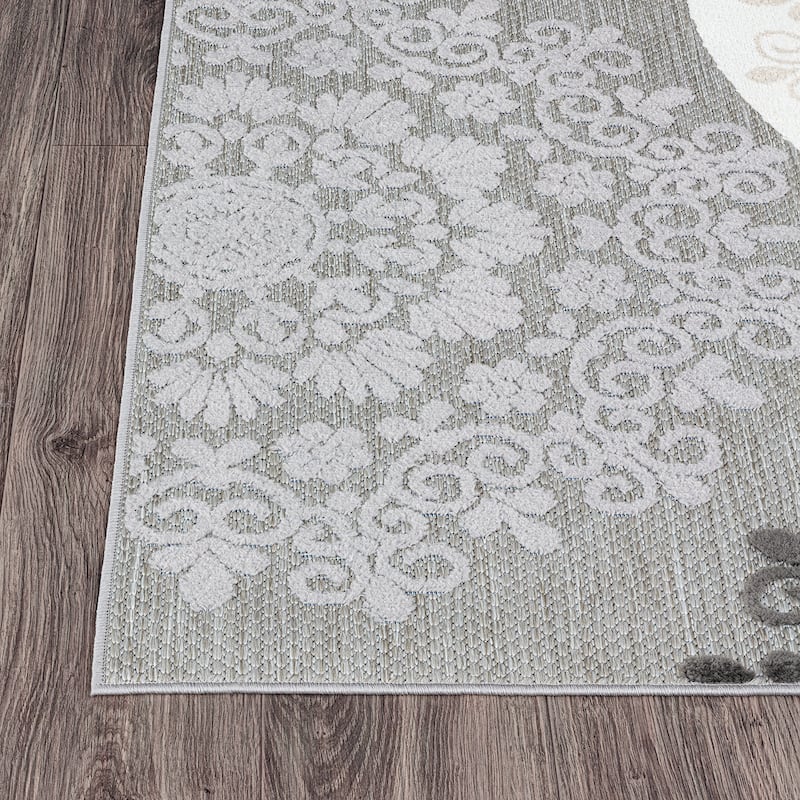 Verona Contemporary Floral Circles Indoor/Outdoor Area Rug - 5'x7' - Gray