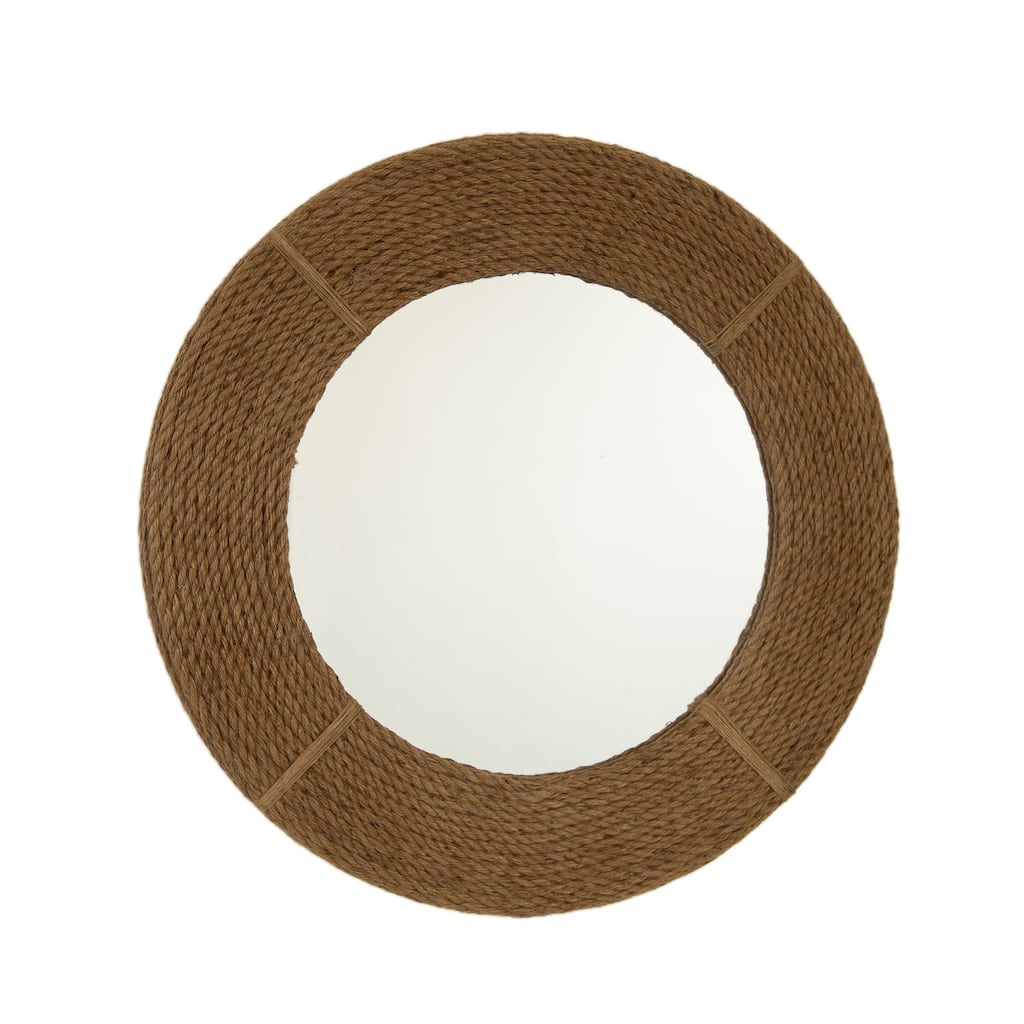 24" Breeza Mirror, Hemp Hand-woven Artistry Wall Hanging Circle Bamboo Mirror, Earth Yellow for Bathroom, Bedroom, Living Room