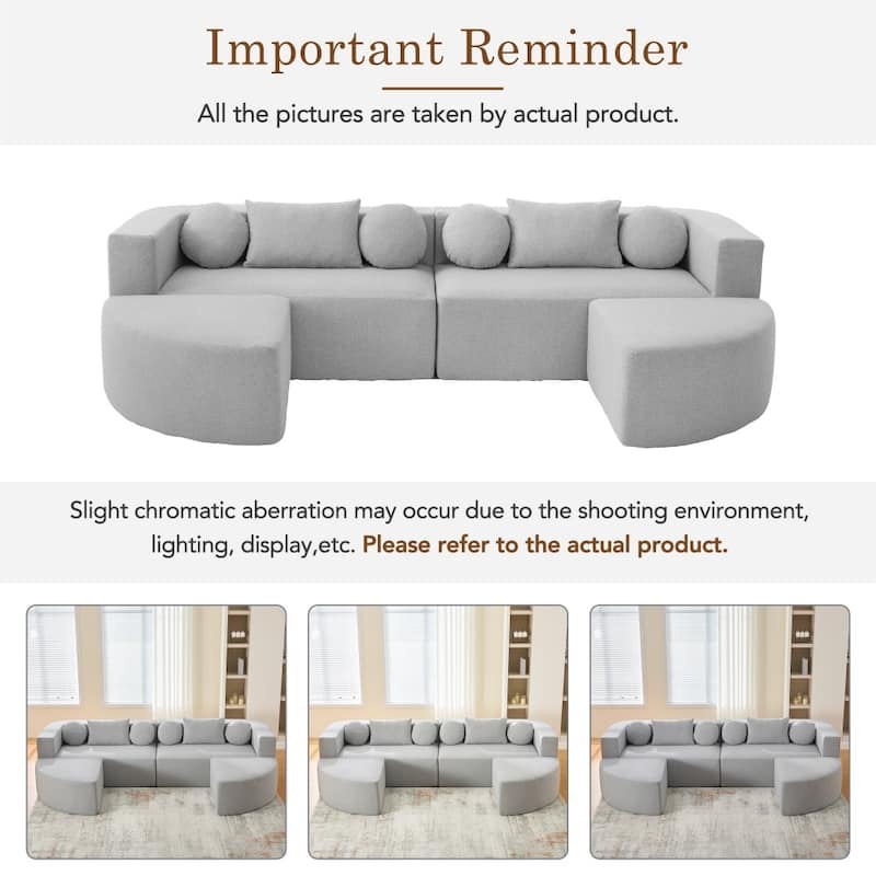 114.9" Free-combined Modular Sectional Sofa Bed with Deep Seating and Curved Design