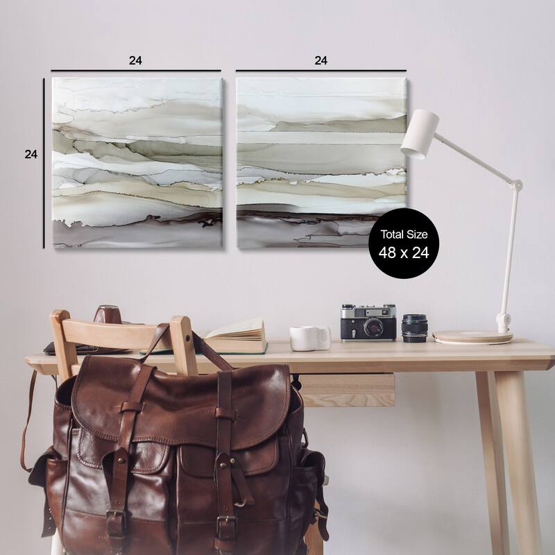 Stupell Abstract Watercolor Wave Interpretation Grey Brown Fluid Movement 2pc Multi Piece Canvas Wall Art Set