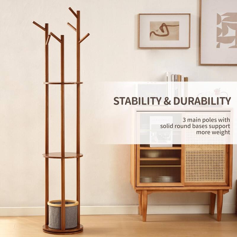 Wooden Coat Rack - 14.96"D x 14.96"W x 66.93"H