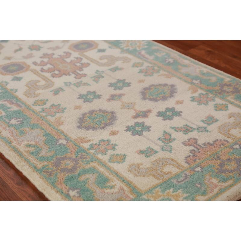 Ivory Oushak Oriental Runner Rug Hand-Knotted Wool Carpet - 2'7"x 7'11" - 2'7"x 7'11" - Ivory/Beige