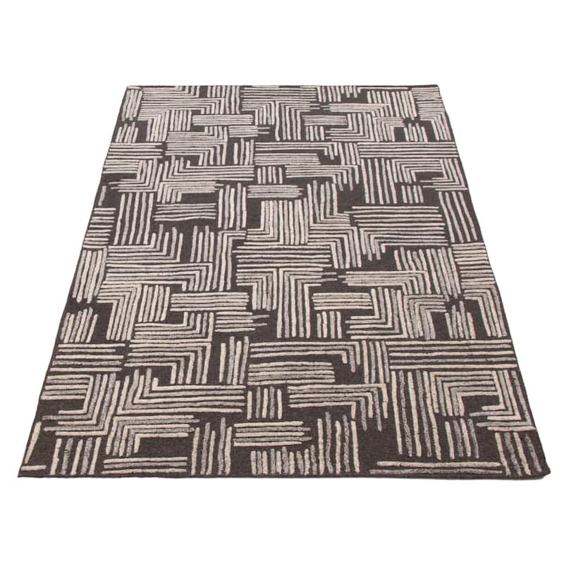 ECARPETGALLERY Hand-knotted Tangier Dark Grey Wool Rug - 5'2 x 7'11