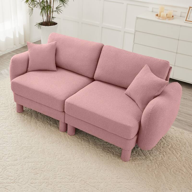 2-Seater Loveseat Sofa Couch with Shell-shaped Armrests, Chaise Lounge Sofa with Cylindrical Legs Wrapped - Pink