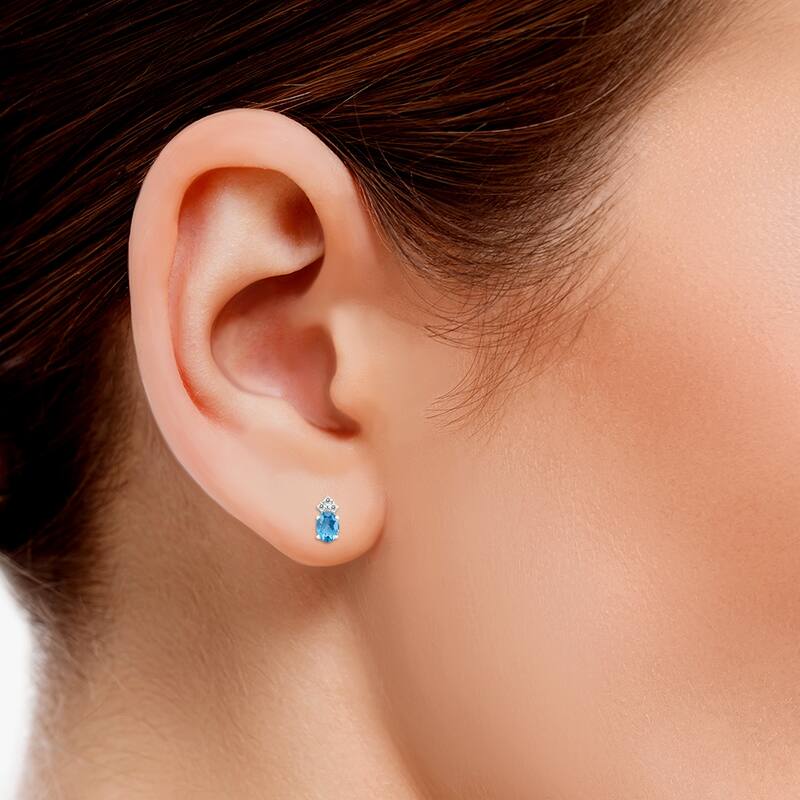 Marquee 14K White Gold 8x6MM Oval Blue Topaz and Diamond Earrings