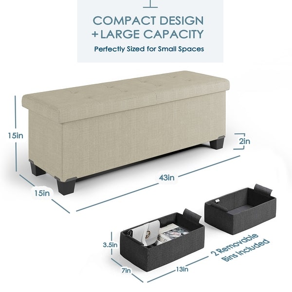 dimension image slide 20 of 24, Empyrean Tuffted Folding Foot Rest Storage Ottoman Bench with Storage Bins
