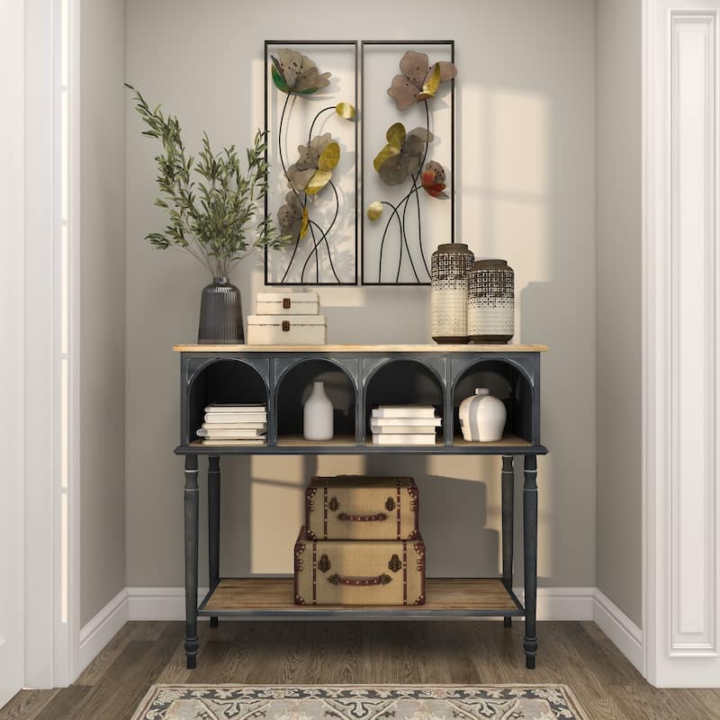 Metal Floral Home Wall Decor with Green and Orange Accents - Set of 2 Black - Roche River Decor