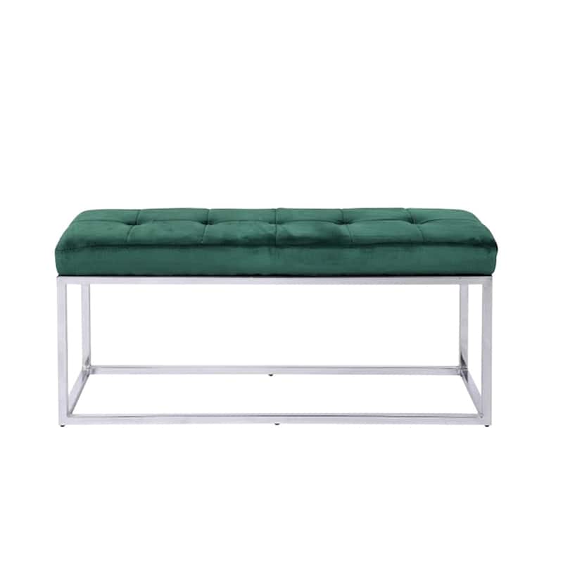 Green Emerald Entrance Velvet Bench with Chrome Legs