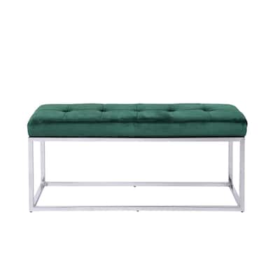 Green Emerald Entrance Velvet Bench with Chrome Legs