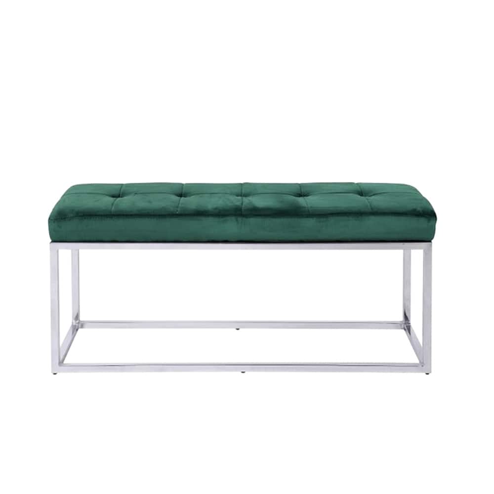 Green Emerald Entrance Velvet Bench with Chrome Legs