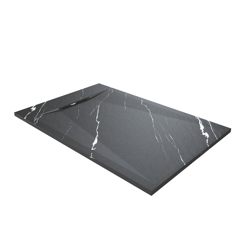 SMC Alcove Shower Pan Base with Reversible Drain, Low Profile, Wheelchair Access, Slip-Resistant, cUPC Certified - Carrara Black - 48' x 32"