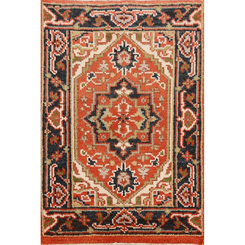 Orange Heriz Serapi Foyer Rug Oriental Handmade Wool Carpet - 2'0" x 3'0"